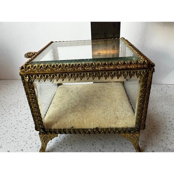 Stylebuilt Trinket Box Jewelry Casket Beveled Glass Gold vintage - Picture 2 of 4